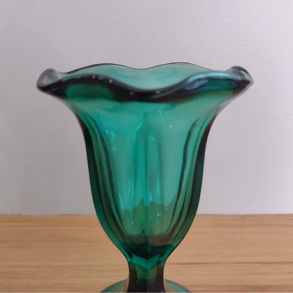 Vintage (4) Anchor Hocking Emerald Green Glass Ice Cream Dishes Tulip Footed